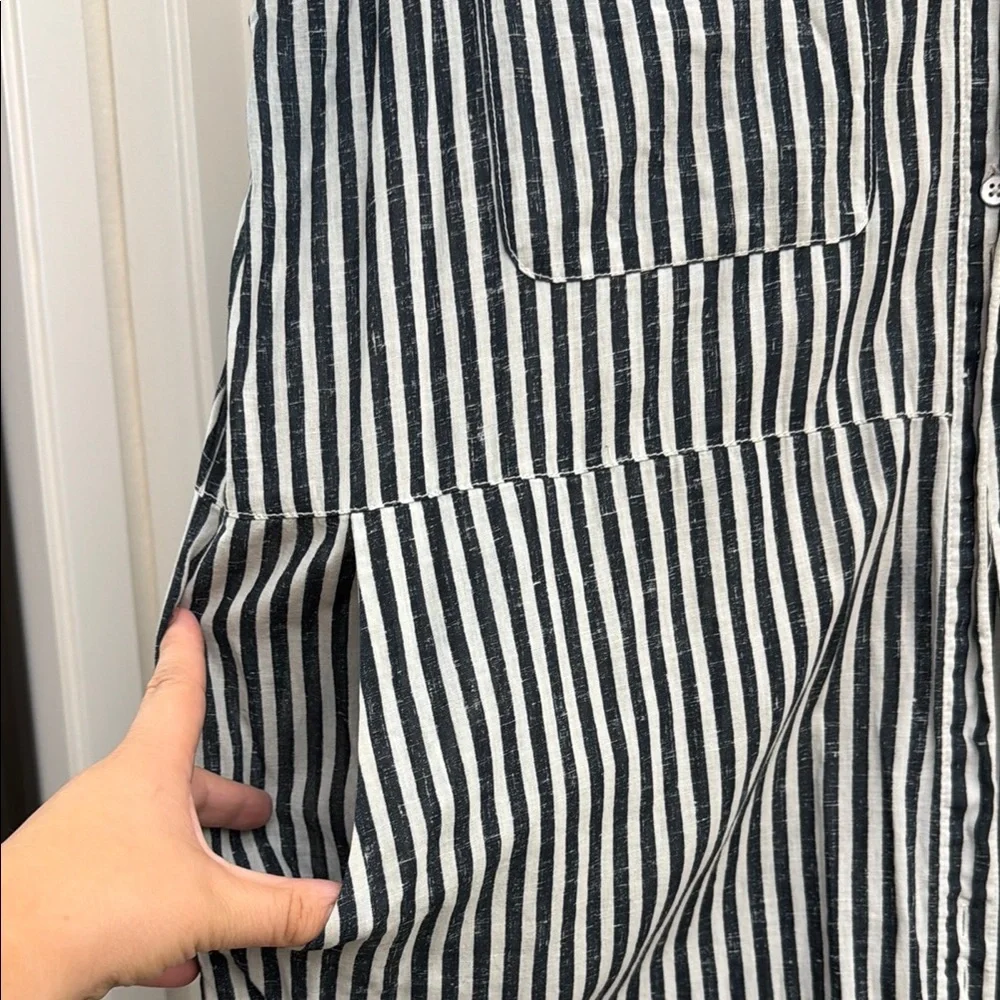 Striped Button-Front Shirt Dress in Black and White